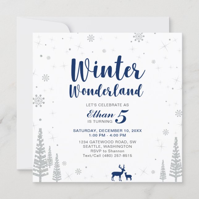 Winter Wonderland - Kids Birthday Invitation - Boy (Front)