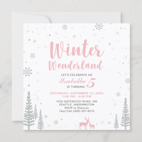 Winter Wonderland  Kids Birthday Invitation _ Girl