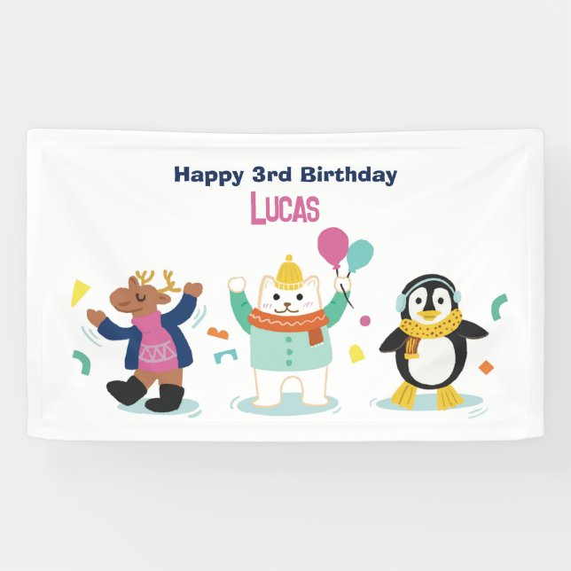 Winter Wonderland Kids Birthday Party Banner (Horizontal)