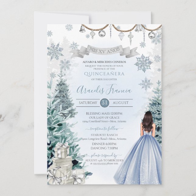 Winter Wonderland Light Blue Snowflake Quinceanera Invitation (Front)