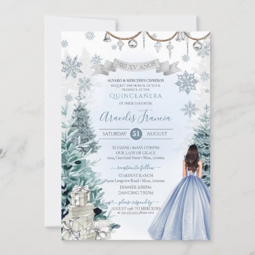 Winter Wonderland Light Blue Snowflake Quinceanera Invitation