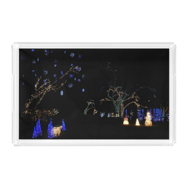 Winter Wonderland Lights Blue and White Holiday Acrylic Tray (Front)