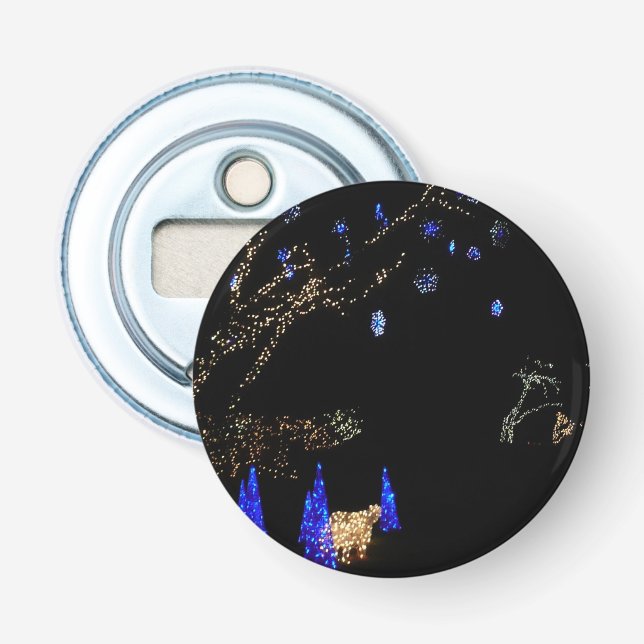 Winter Wonderland Lights Blue and White Holiday Bottle Opener (Front)