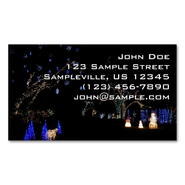 Winter Wonderland Lights Blue and White Holiday Business Card Magnet (Front)