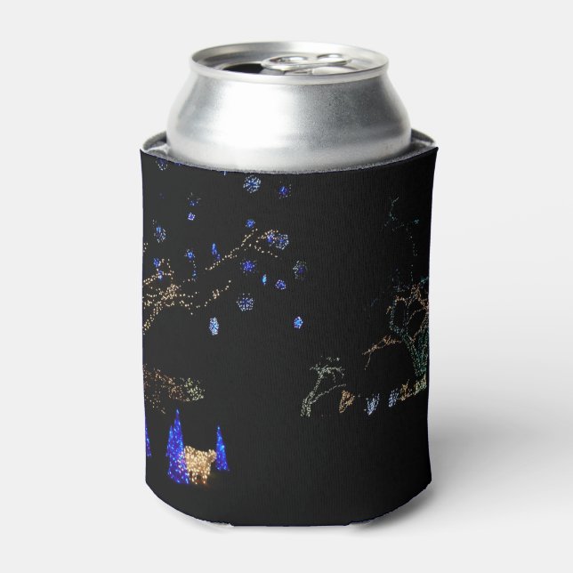 Winter Wonderland Lights Blue and White Holiday Can Cooler (Can Front)