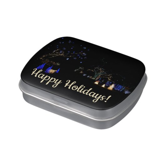 Winter Wonderland Lights Blue and White Holiday Candy Tin (Side)