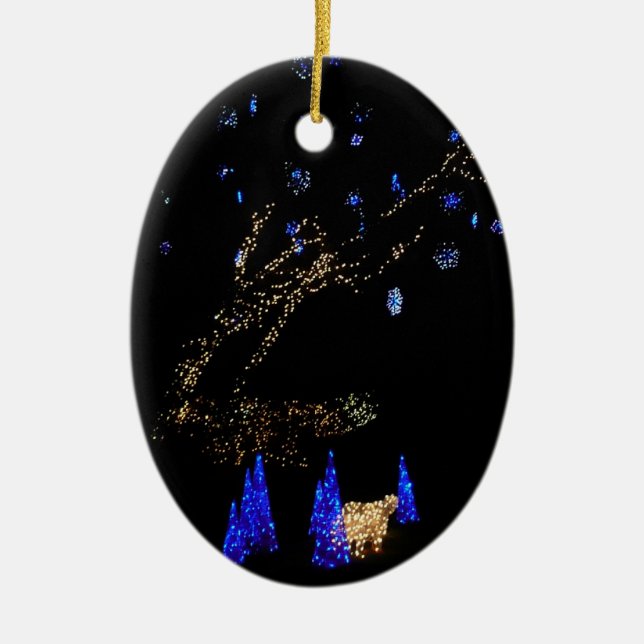 Winter Wonderland Lights Blue and White Holiday Ceramic Ornament (Front)