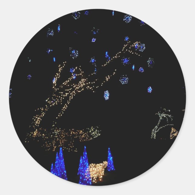 Winter Wonderland Lights Blue and White Holiday Classic Round Sticker (Front)