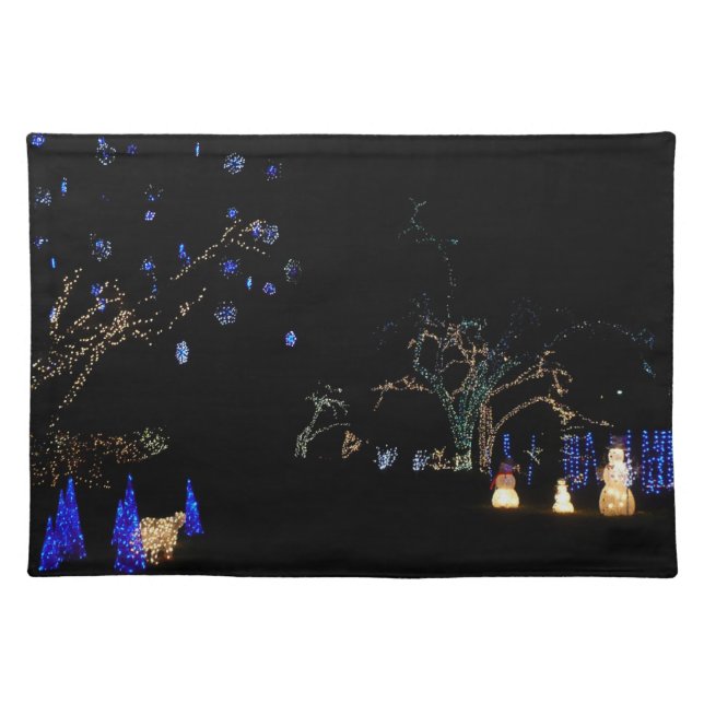 Winter Wonderland Lights Blue and White Holiday Cloth Placemat (Front)