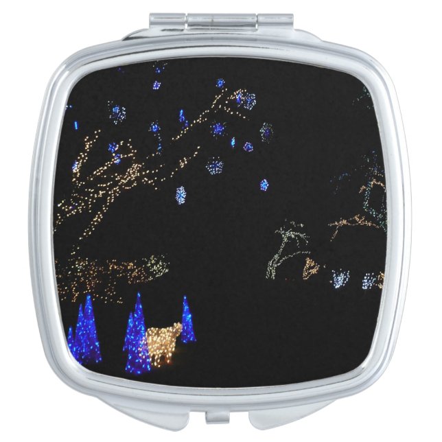 Winter Wonderland Lights Blue and White Holiday Compact Mirror (Front)