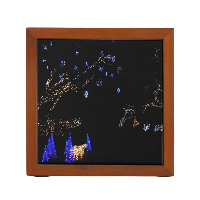 Winter Wonderland Lights Blue and White Holiday Desk Organizer (Front)