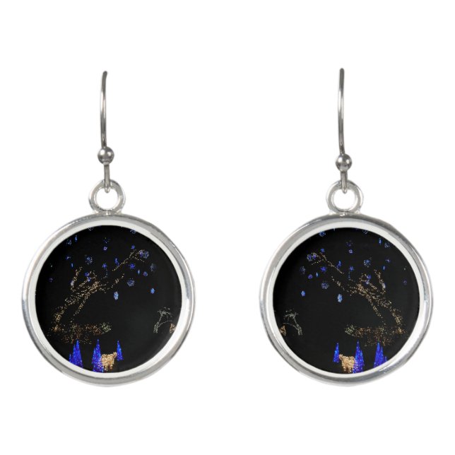 Winter Wonderland Lights Blue and White Holiday Earrings (Front)