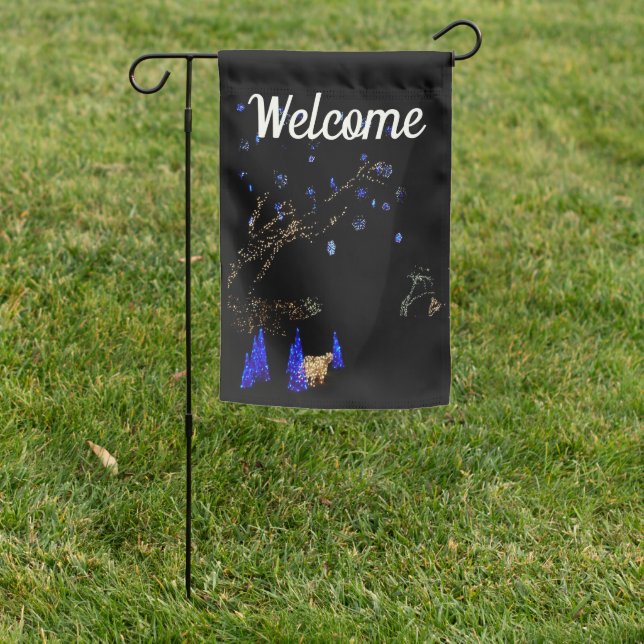 Winter Wonderland Lights Blue and White Holiday Garden Flag (In SItu)