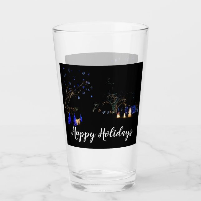 Winter Wonderland Lights Blue and White Holiday Glass (Front)