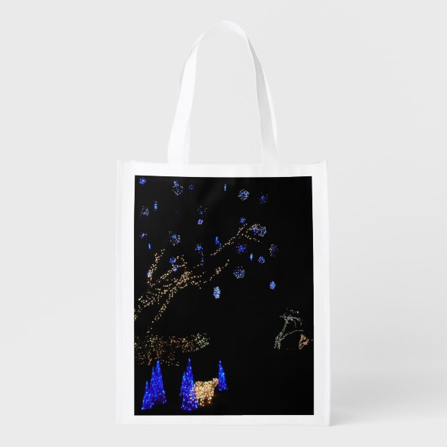 Winter Wonderland Lights Blue and White Holiday Grocery Bag (Front)