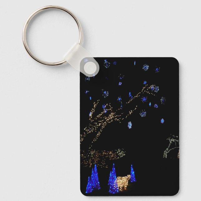 Winter Wonderland Lights Blue and White Holiday Keychain (Front)