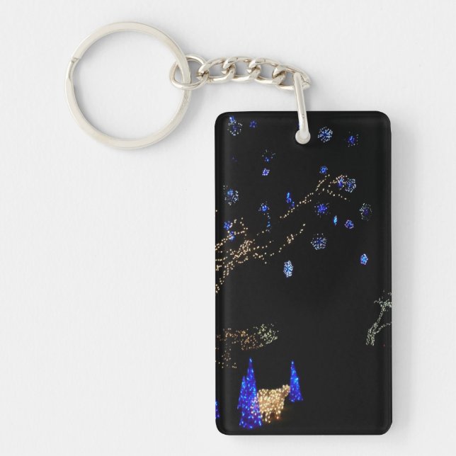 Winter Wonderland Lights Blue and White Holiday Keychain (Front)
