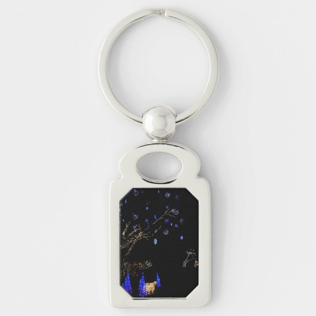 Winter Wonderland Lights Blue and White Holiday Keychain (Front)