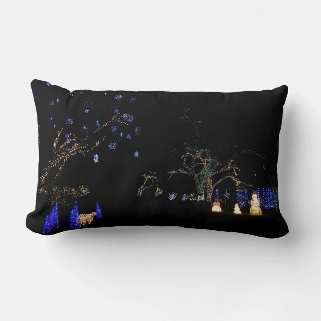 Winter Wonderland Lights Blue and White Holiday Lumbar Pillow (Front)
