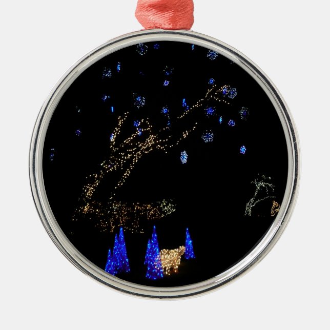 Winter Wonderland Lights Blue and White Holiday Metal Ornament (Front)