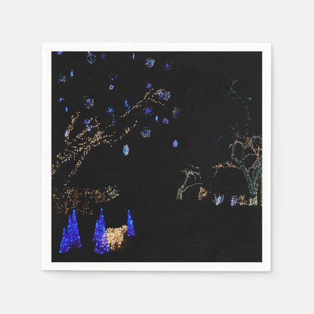 Winter Wonderland Lights Blue and White Holiday Paper Napkins (Front)