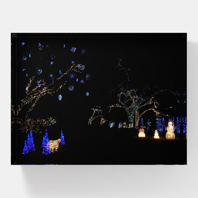 Winter Wonderland Lights Blue and White Holiday Paperweight (Front)