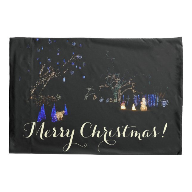 Winter Wonderland Lights Blue and White Holiday Pillow Case (Back)