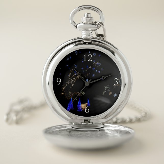 Winter Wonderland Lights Blue and White Holiday Pocket Watch (Inside)
