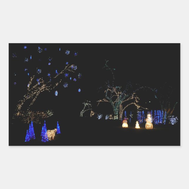 Winter Wonderland Lights Blue and White Holiday Rectangular Sticker (Front)