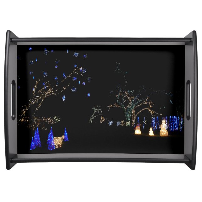Winter Wonderland Lights Blue and White Holiday Serving Tray (Front)