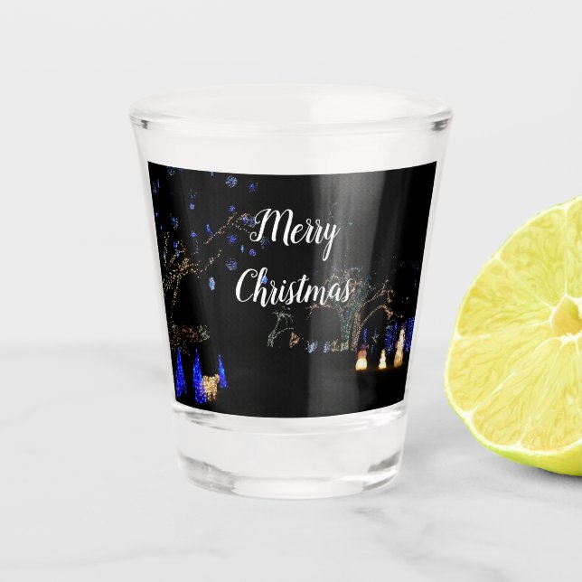 Winter Wonderland Lights Blue and White Holiday Shot Glass (Front)