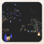 Winter Wonderland Lights Blue and White Holiday Square Paper Coaster