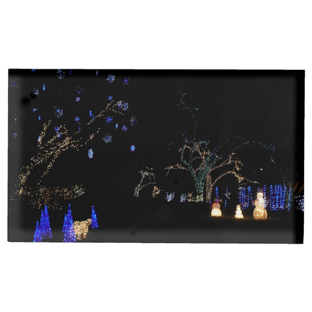 Winter Wonderland Lights Blue and White Holiday Table Card Holder (Front)