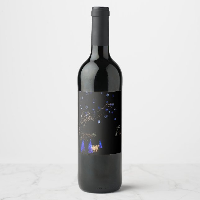 Winter Wonderland Lights Blue and White Holiday Wine Label (Front)