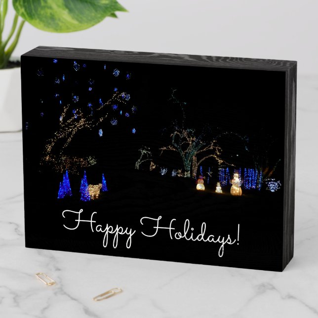 Winter Wonderland Lights Blue and White Holiday Wooden Box Sign (In Situ Horizontal)