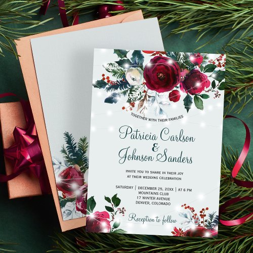 Winter wonderland lights Christmas floral wedding Invitation