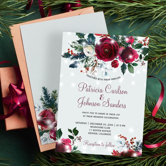 Winter wonderland lights Christmas floral wedding Invitation (Creator Uploaded)