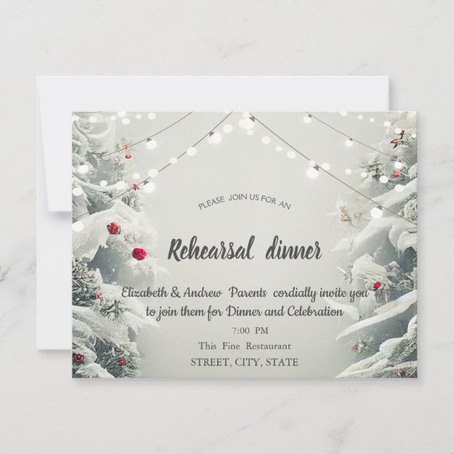 Winter Wonderland,Lights Red Ball Rehearsal Dinner Invitation (Front)