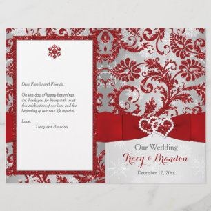 Winter Wonderland Love Hearts Wedding Program -Red