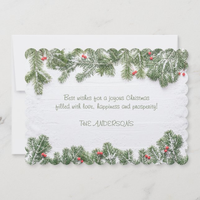 Winter Wonderland Merry Christmas Calligraphy Pine Holiday Card (Front)