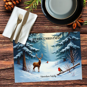Winter wonderland Merry Christmas family name Cloth Placemat