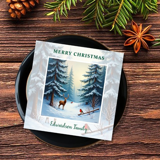 Winter wonderland Merry Christmas family name Paper Dinner Napkins (Winter wonderland Merry Christmas family name Paper Dinner Napkins. You can add your own name.)