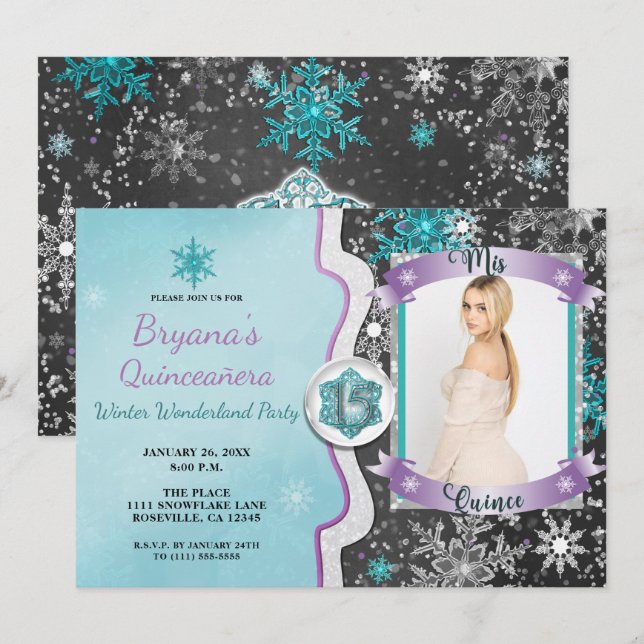 Winter Wonderland Mis Quince 15 Photo Invitations (Front/Back)