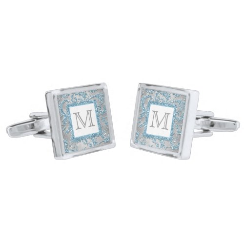 Winter Wonderland Monogram Floral Damask Cufflinks