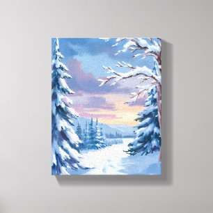Winter Wonderland   Mountain Snow Nature Painting  Canvas Print