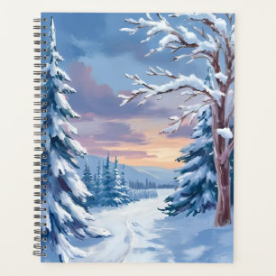 Winter Wonderland   Mountain Snow Nature Painting  Planner