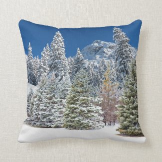 Winter Wonderland Mountains and Trees Cotton Throw Pillow