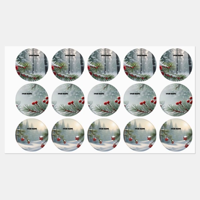 Winter Wonderland Name Tag | Pinecones & Red Labels (Sheet)