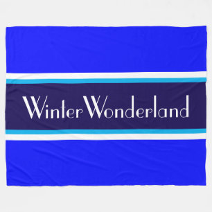 WINTER WONDERLAND Navy Sky Royal Blue  Stripes Fleece Blanket