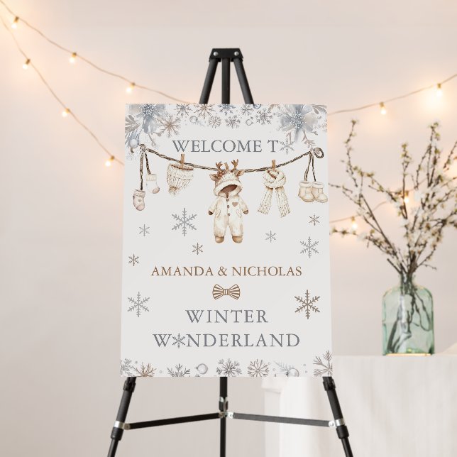 Winter Wonderland Neutral Baby Shower Welcome Sign (In Situ (Stand))